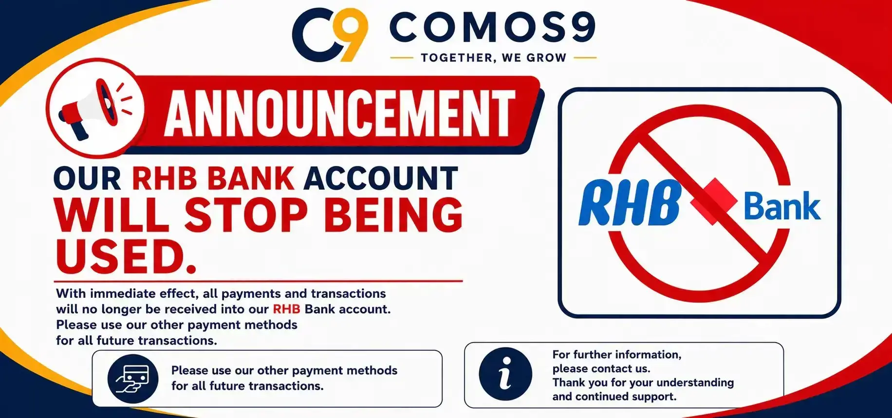 RHB TO DISCONTINUE