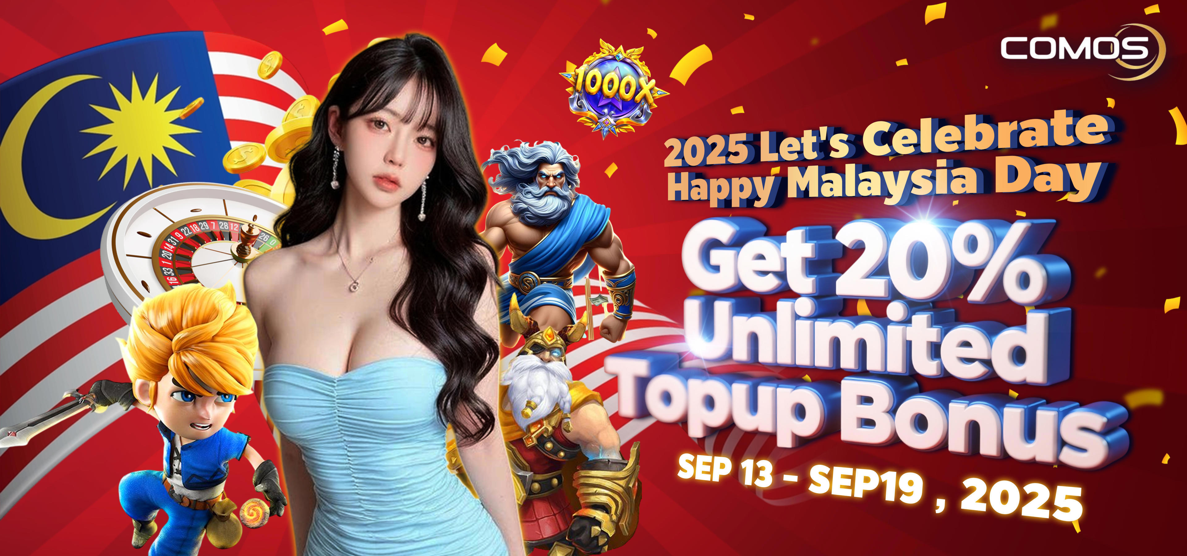2025 Let's Celebrate Happy Malaysia Day , Get 20% Unlimited Topup Bonus ！！！( Valid On 13th September - 19th September 2025 )